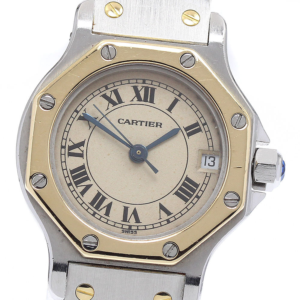 CARTIER Santos Octagon SM W2001683 Date beige Dial Quartz Ladies Watch_936075