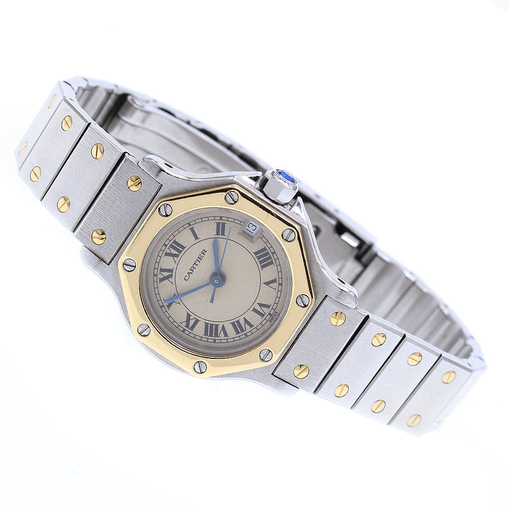 CARTIER Santos Octagon SM W2001683 Date beige Dial Quartz Ladies Watch_936075