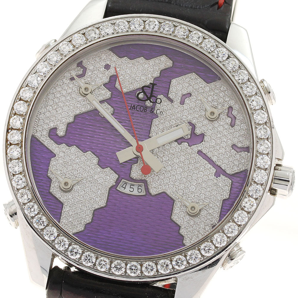 JACOB&CO 5 time zone JC-30D Diamond Bezel Purple/Diamond Dial Quartz Men's Watch_936109