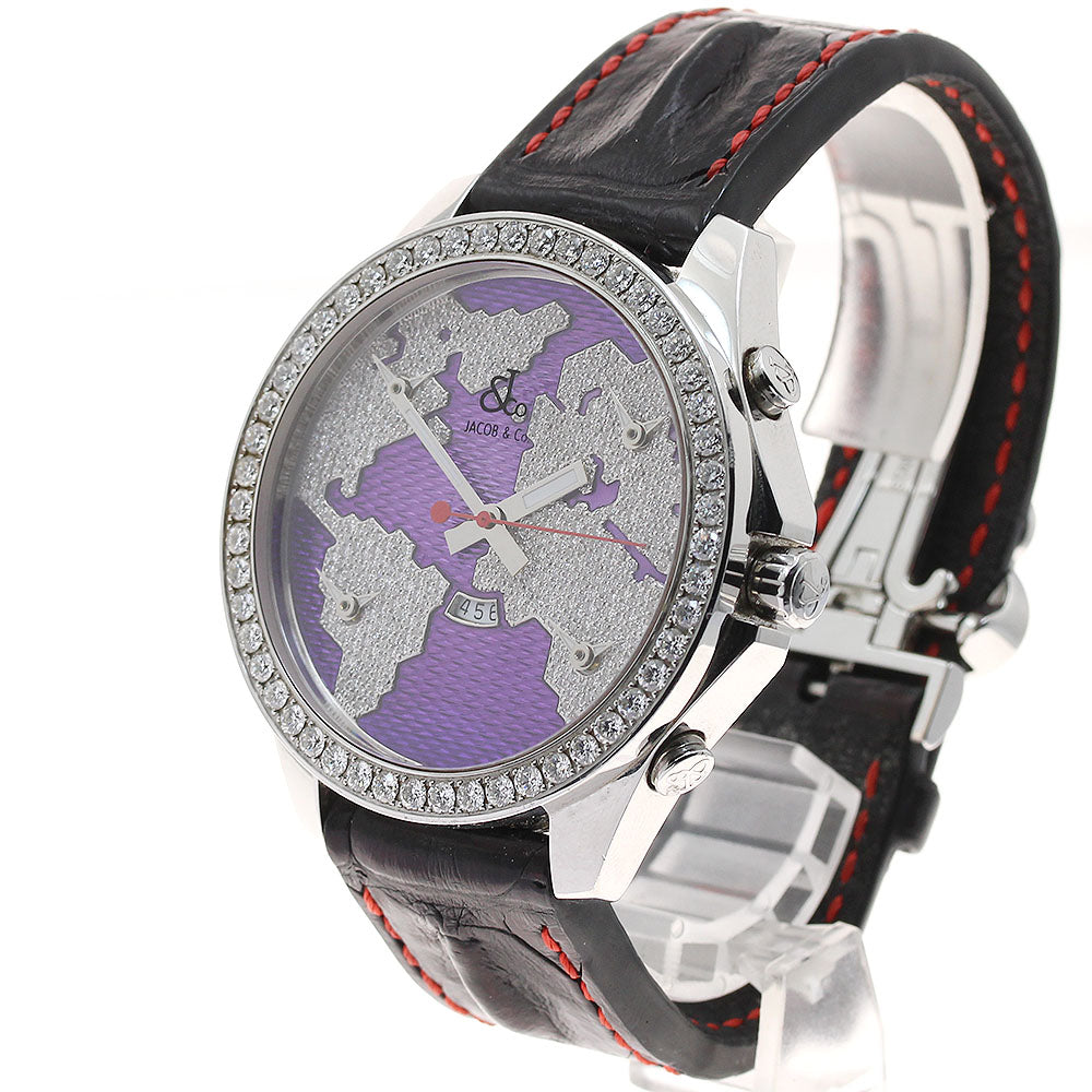 JACOB&CO 5 time zone JC-30D Diamond Bezel Purple/Diamond Dial Quartz Men's Watch_936109