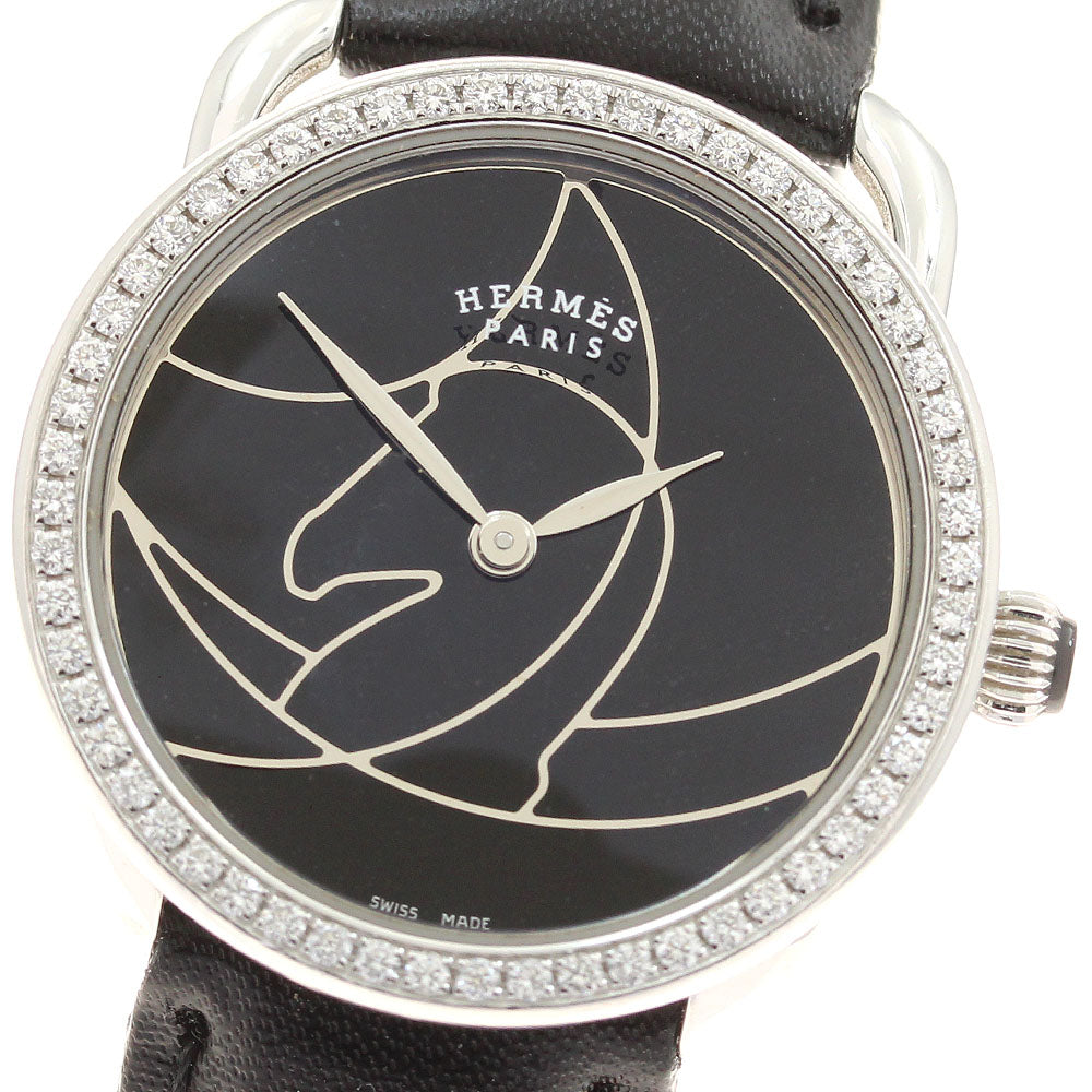 HERMES Arceau Cazac AR5.232 Diamond Bezel black Dial Quartz Ladies Watch_936180