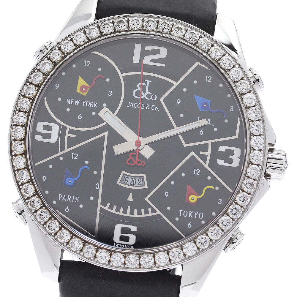 JACOB&CO 5 time zone date diamond bezel black Dial Quartz Men's Watch_936306