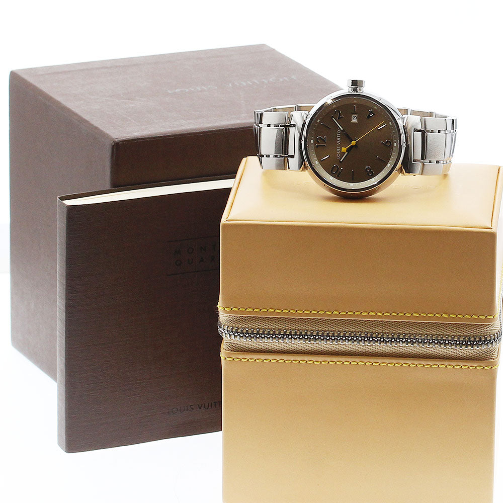 LOUIS VUITTON Tambour Q1112 Date Brown Dial Quartz Men's Watch_936307