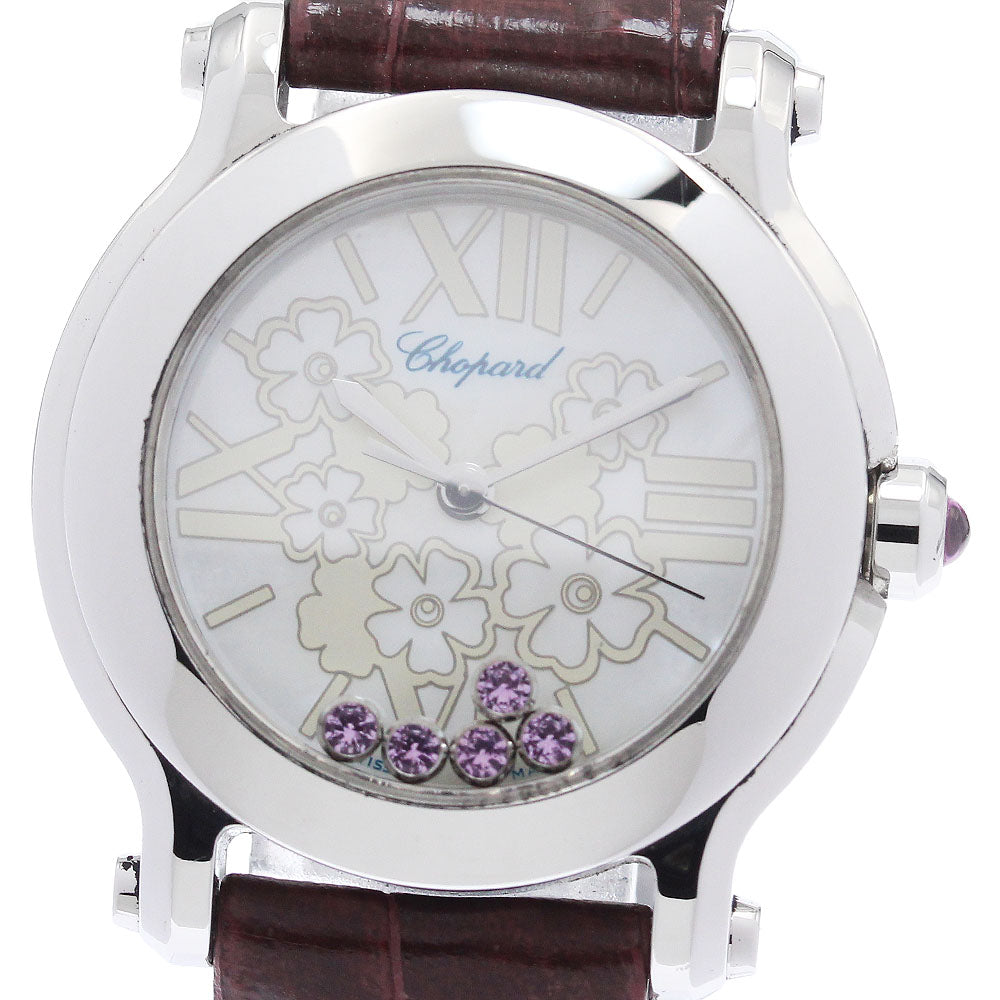 Chopard Happy sports 8509 Pink sapphire White shell Dial Quartz Ladies Watch_936345