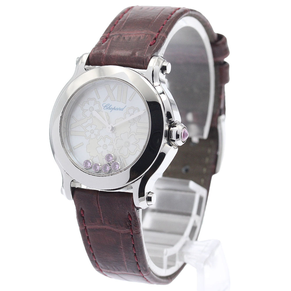 Chopard Happy sports 8509 Pink sapphire White shell Dial Quartz Ladies Watch_936345