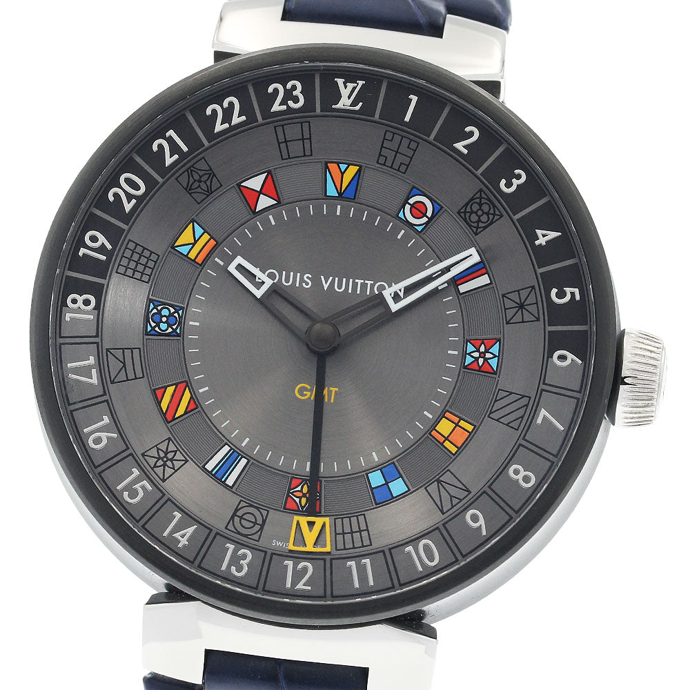 LOUIS VUITTON Tambour Moon Dual Time QA097 GMT gray Dial Quartz Men's Watch_936369