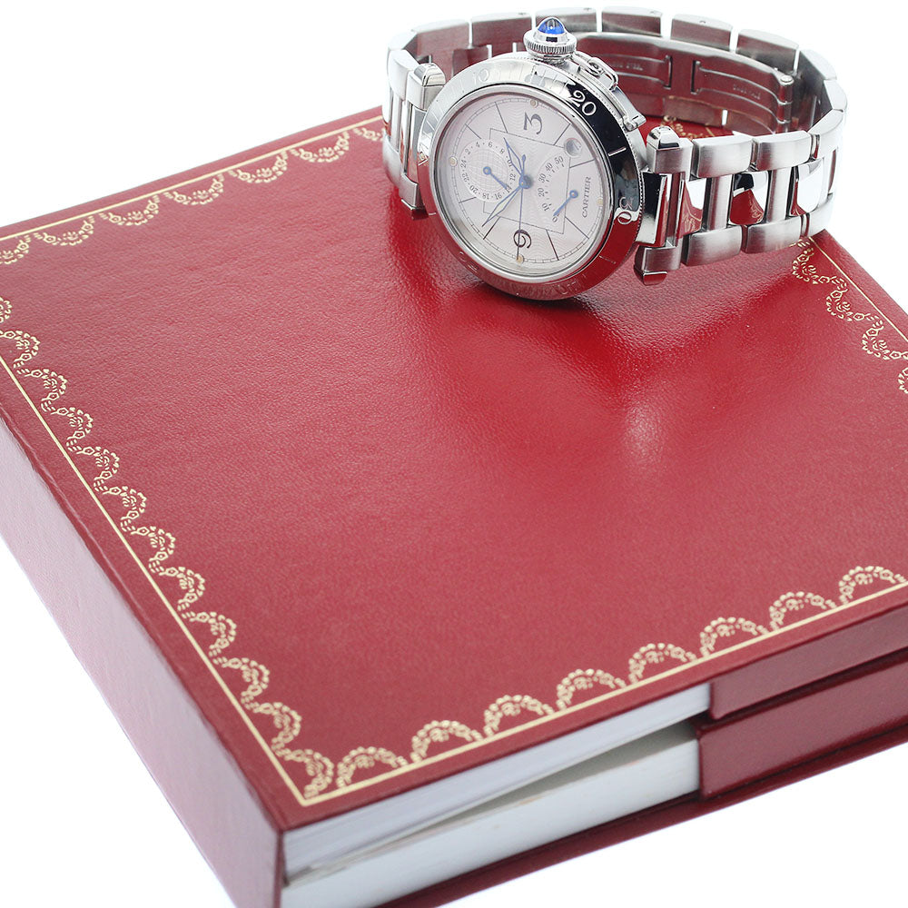 CARTIER Pasha 38mm W31037H3 GMT power reserve Silver Dial Automatic Men's Watch_936380