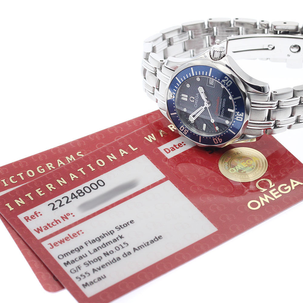 OMEGA Seamaster300 2224.80 Date Navy Dial Quartz Ladies Watch_937461
