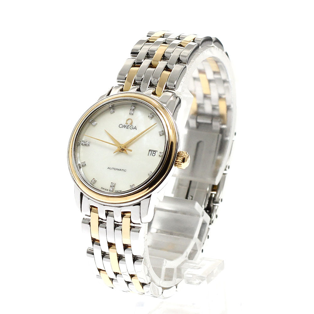 OMEGA De Ville Prestige YG bezel 15P diamond White shell Dial Automatic Ladies Watch_938303