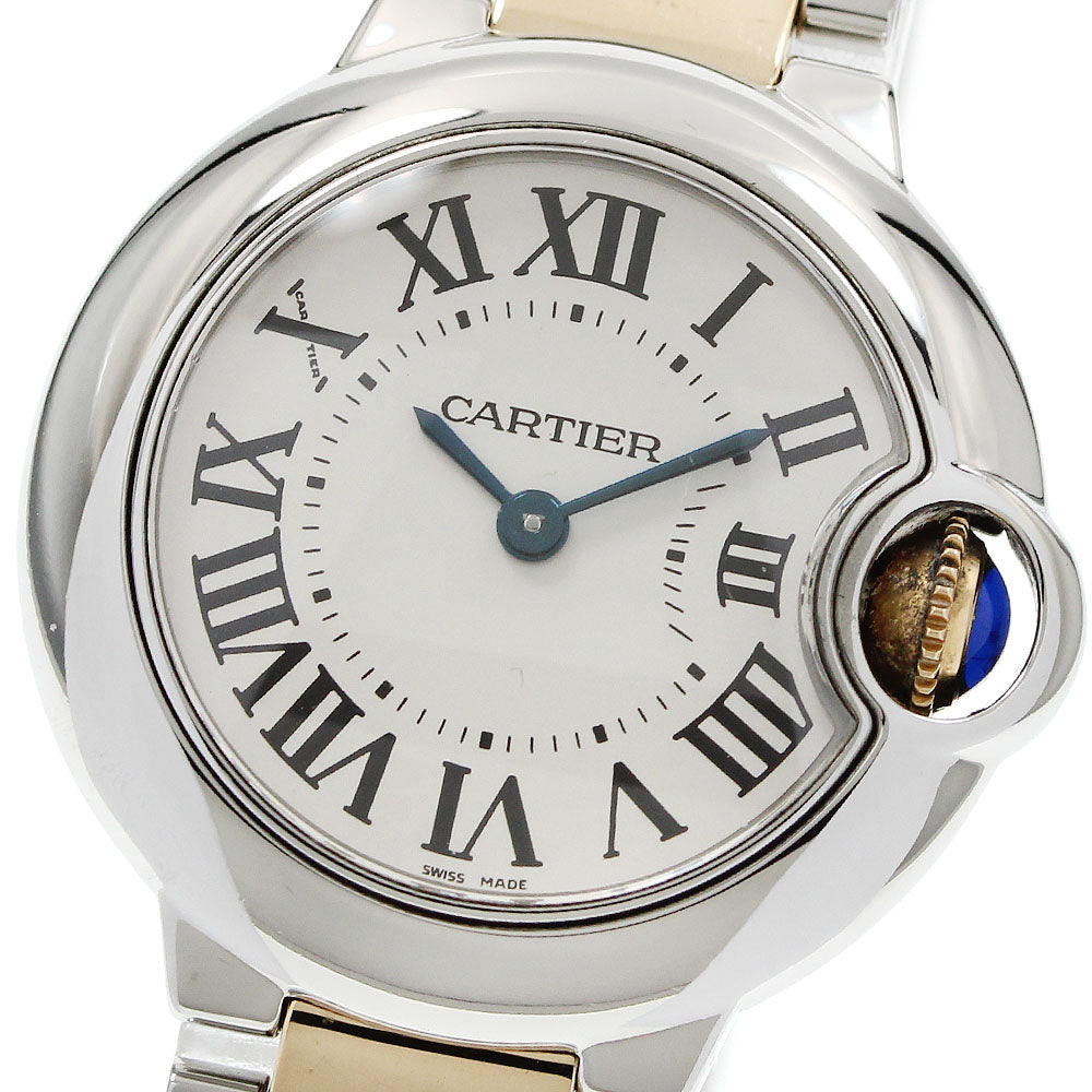 CARTIER Baron blue SM W69007Z3 2 tone Silver Dial Quartz Ladies Watch_938520