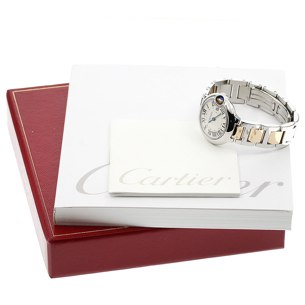 CARTIER Baron blue SM W69007Z3 2 tone Silver Dial Quartz Ladies Watch_938520
