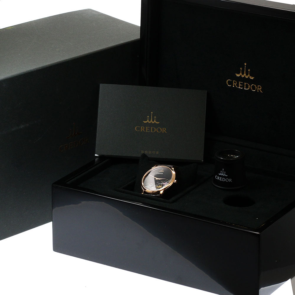 SEIKO CREDOR Phoenix GBAQ958/6870-00S0 18K Pink Gold black Dial Hand Winding Men's Watch_938695