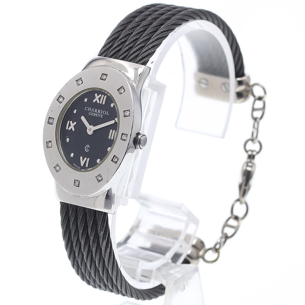 CHARRIOL Azur AZURO Bezel12P Diamond black Dial Quartz Ladies Watch_938706