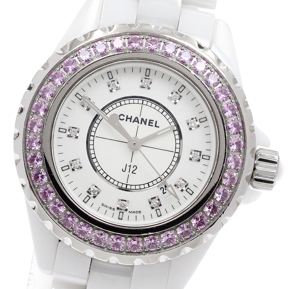 CHANEL J12 H2010 Pink sapphire bezel 12P diamond Quartz Ladies Watch_938909