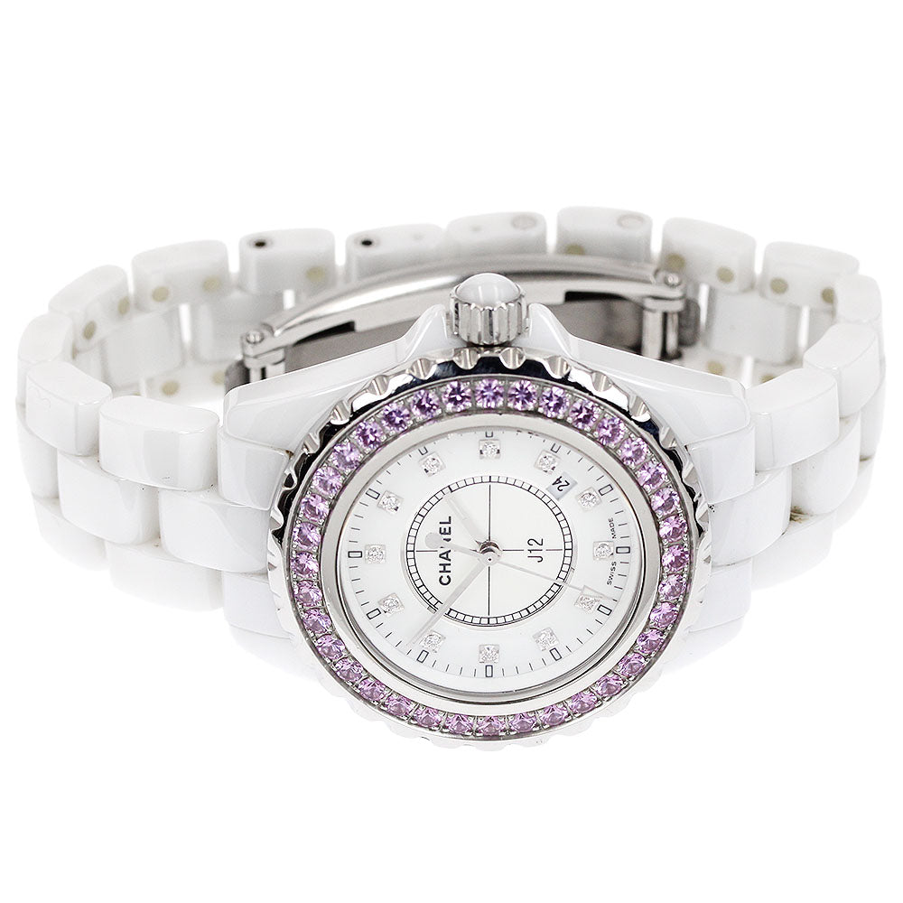 CHANEL J12 H2010 Pink sapphire bezel 12P diamond Quartz Ladies Watch_938909