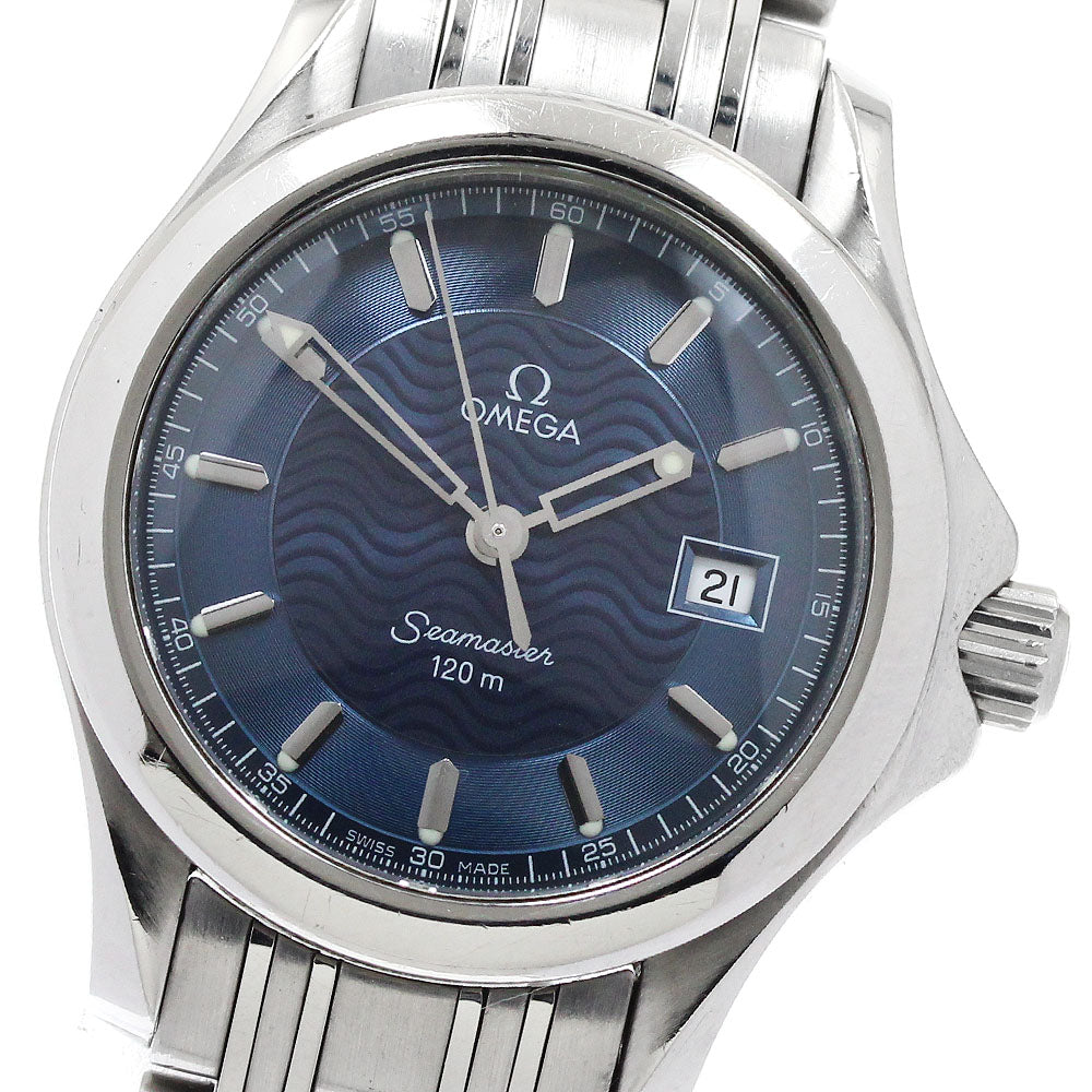 OMEGA Seamaster120 2571.81 Date Navy Dial Quartz Ladies Watch_938927