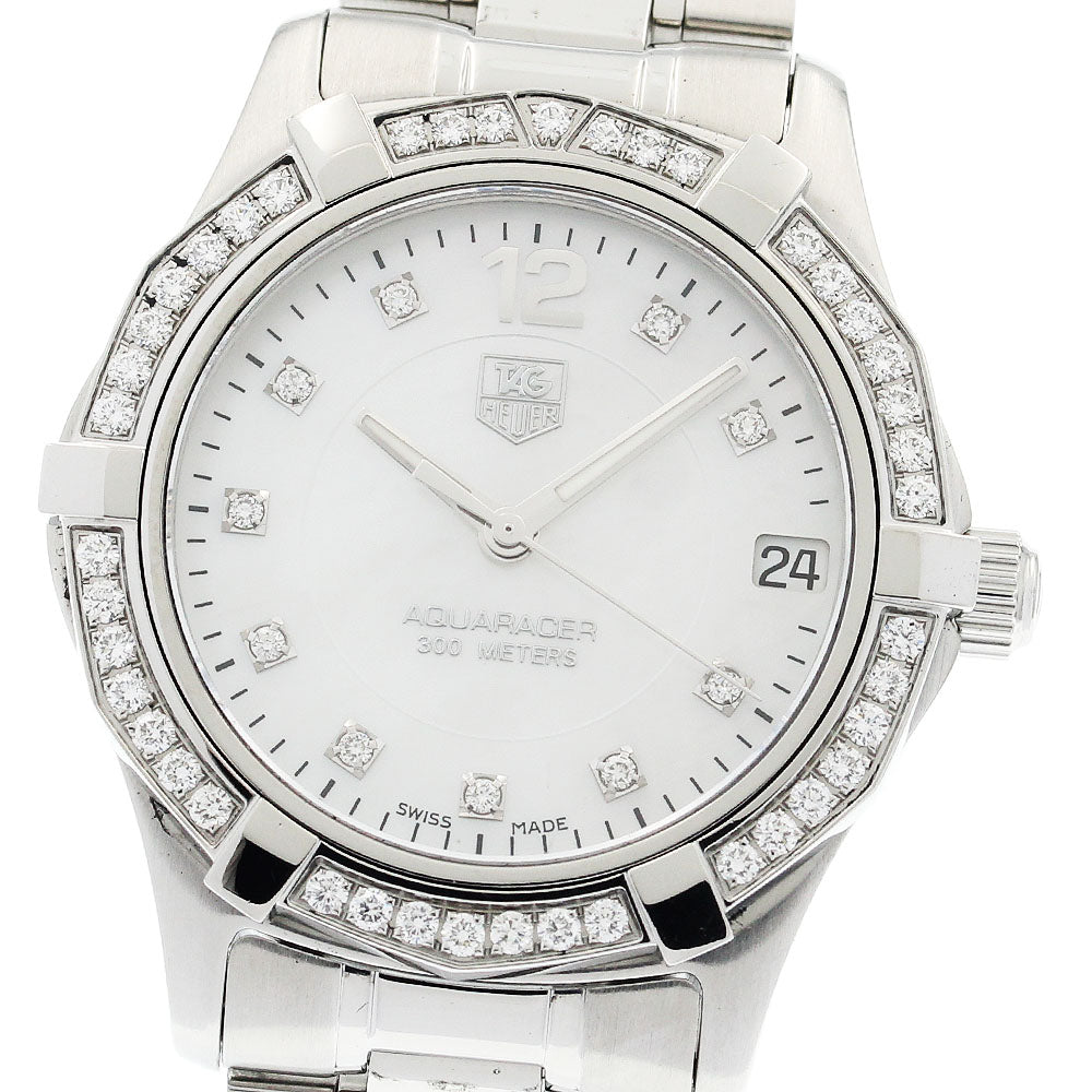 TAG HEUER Aqua racer WAF1313 10P diamond bezel White shell Dial Quartz Ladies Watch_938955