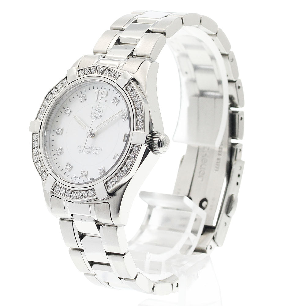 TAG HEUER Aqua racer WAF1313 10P diamond bezel White shell Dial Quartz Ladies Watch_938955