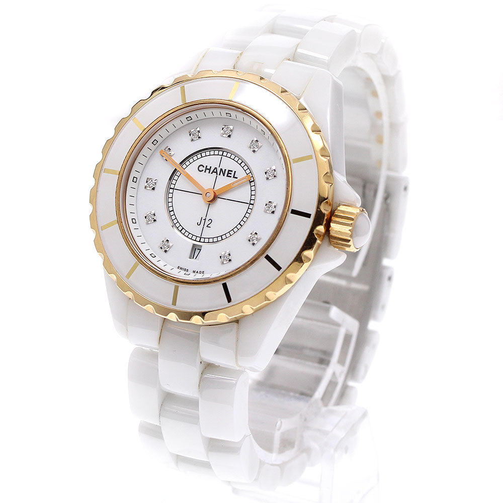 CHANEL J12 H2181 White ceramic 11P diamond PG bezel Quartz Ladies Watch_939016