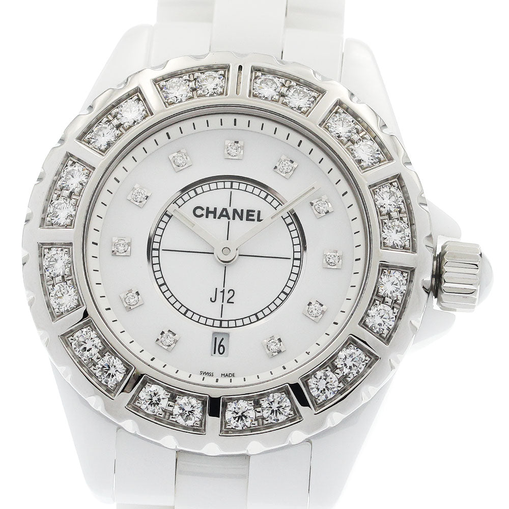 CHANEL J12 White Ceramic Diamond Bezel H2429 11P Quartz Ladies Watch_939056