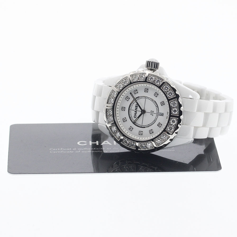 CHANEL J12 White Ceramic Diamond Bezel H2429 11P Quartz Ladies Watch_939056