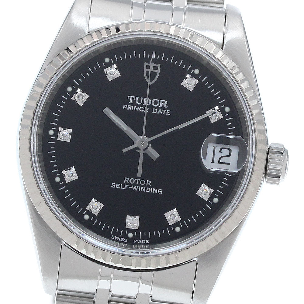 TUDOR Prince Date 72034 10P Diamond WG Bezel black Dial Automatic Boy's_939069