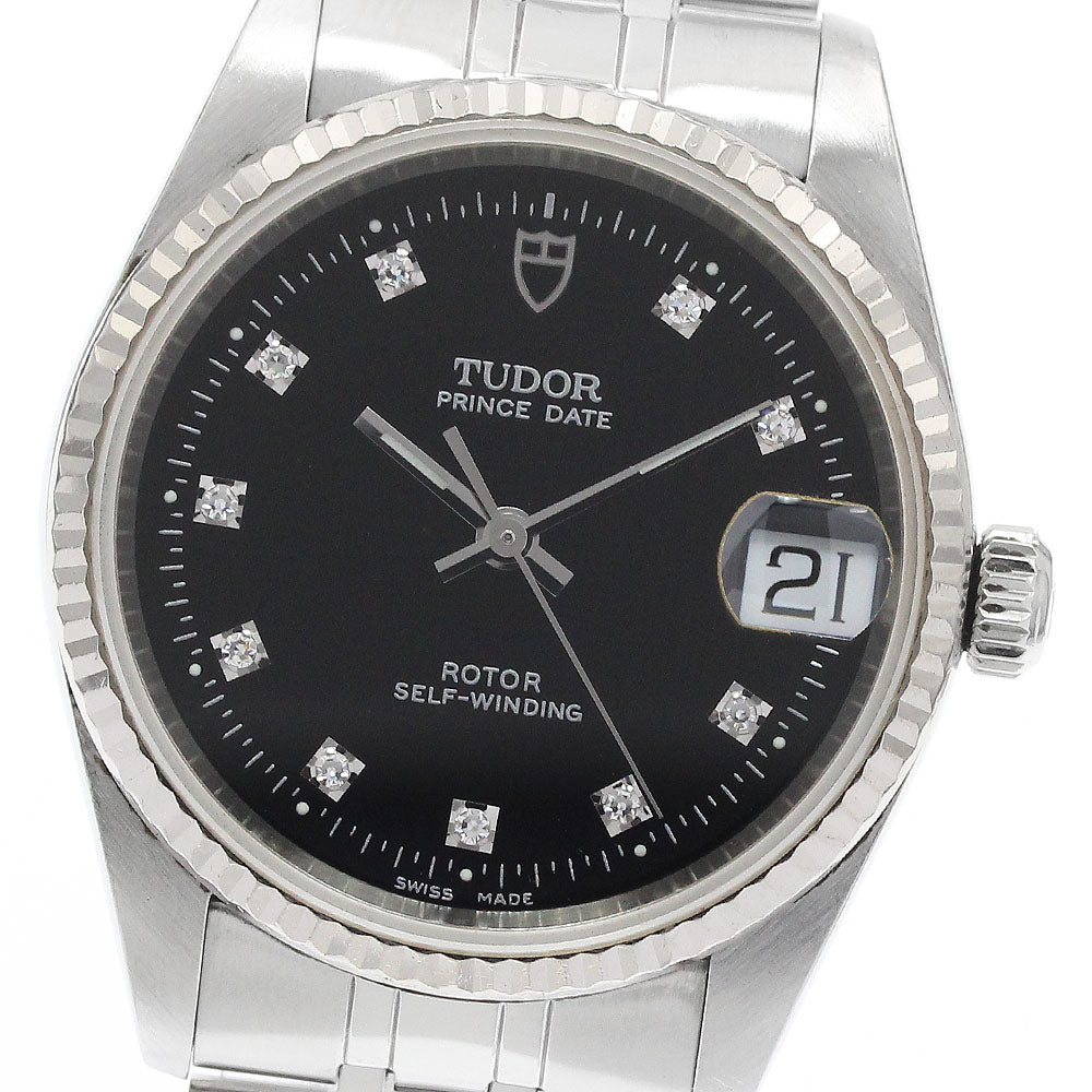 TUDOR Prince Date 72034 WG bezel 10P diamond black Dial Automatic Boy's_939070