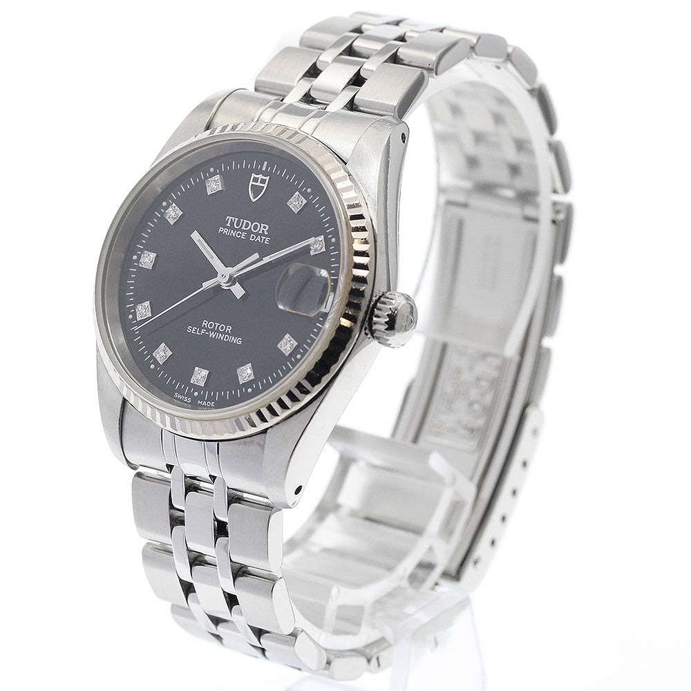 TUDOR Prince Date 72034 WG bezel 10P diamond black Dial Automatic Boy's_939070