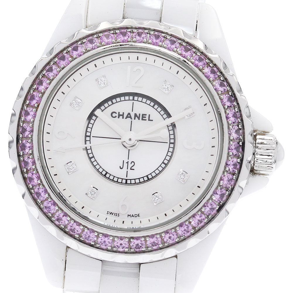 CHANEL J12 H3243 8P diamond pink sapphire bezel White shell Dial Quartz Ladies Watch_939181