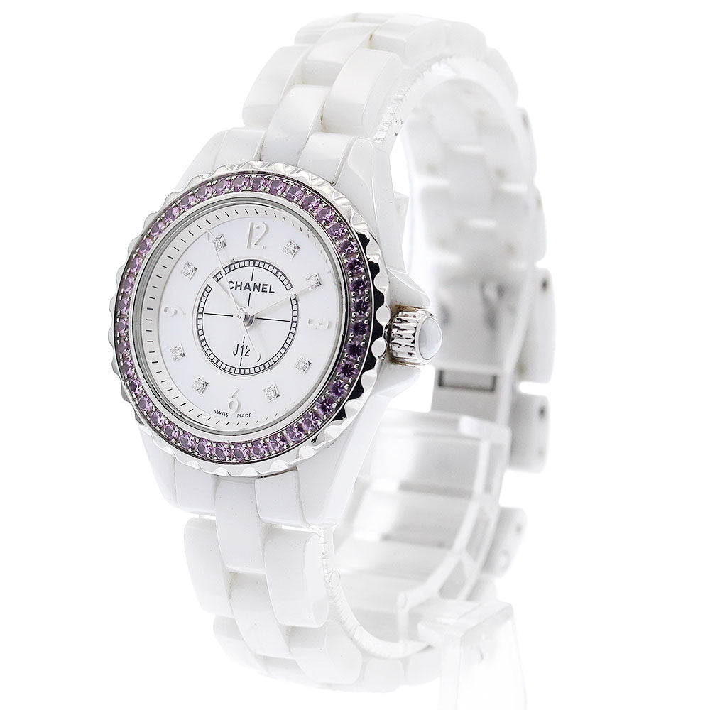 CHANEL J12 H3243 8P diamond pink sapphire bezel White shell Dial Quartz Ladies Watch_939181