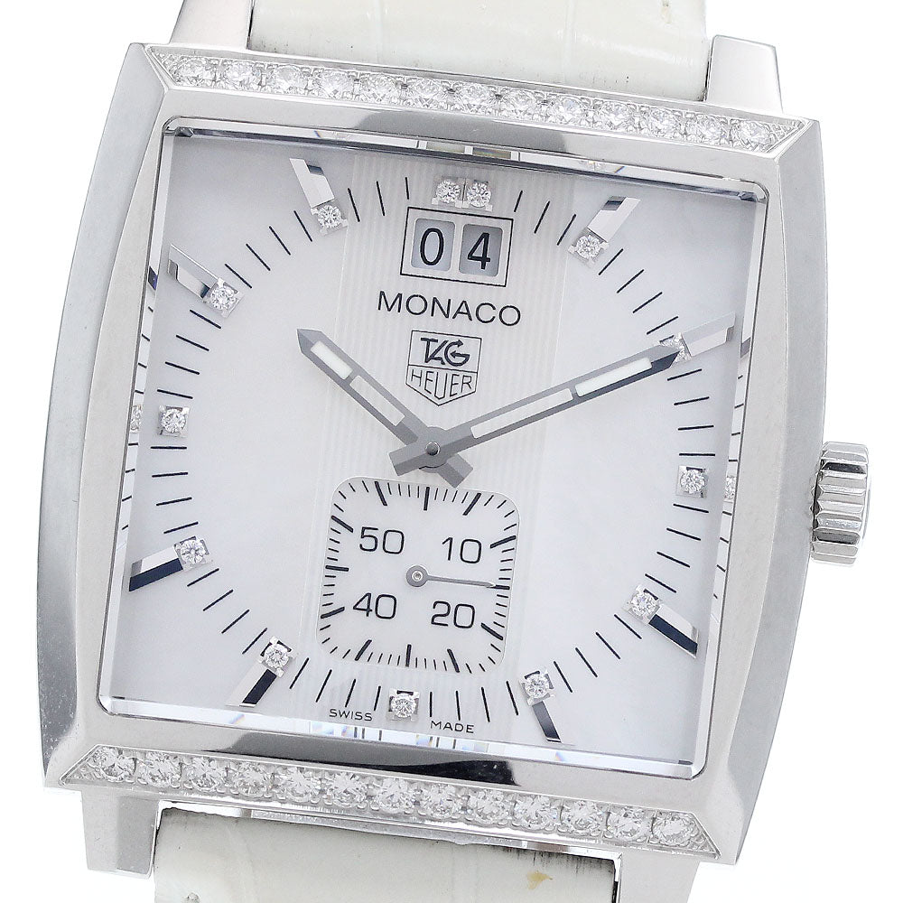 TAG HEUER Monaco Grand Date WAW1313 Diamond bezel 13P White shell Dial Quartz Ladies Watch_939207