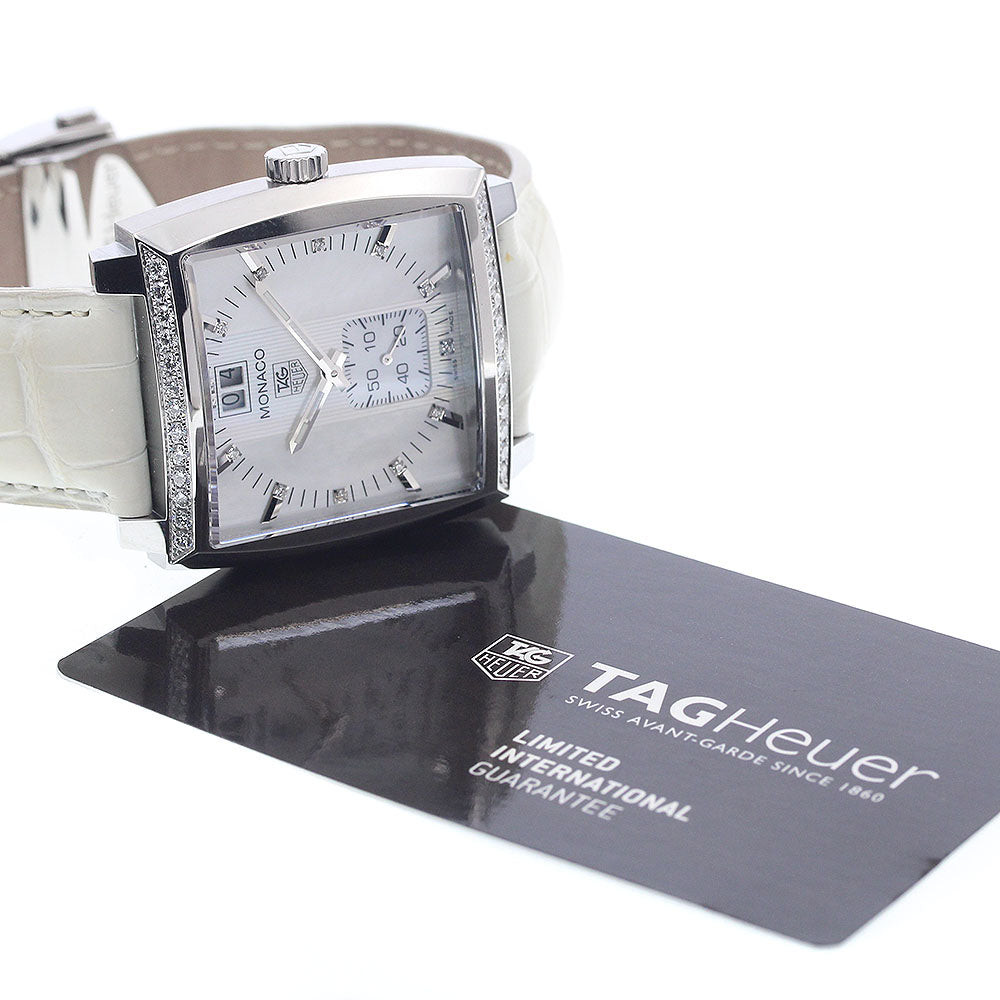 TAG HEUER Monaco Grand Date WAW1313 Diamond bezel 13P White shell Dial Quartz Ladies Watch_939207