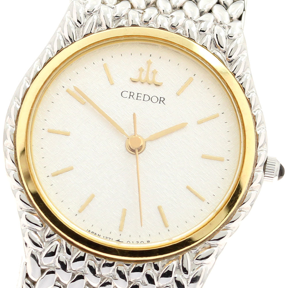 SEIKO CREDOR 1271-0060 YG bezel Silver Dial Quartz Ladies Watch_939317