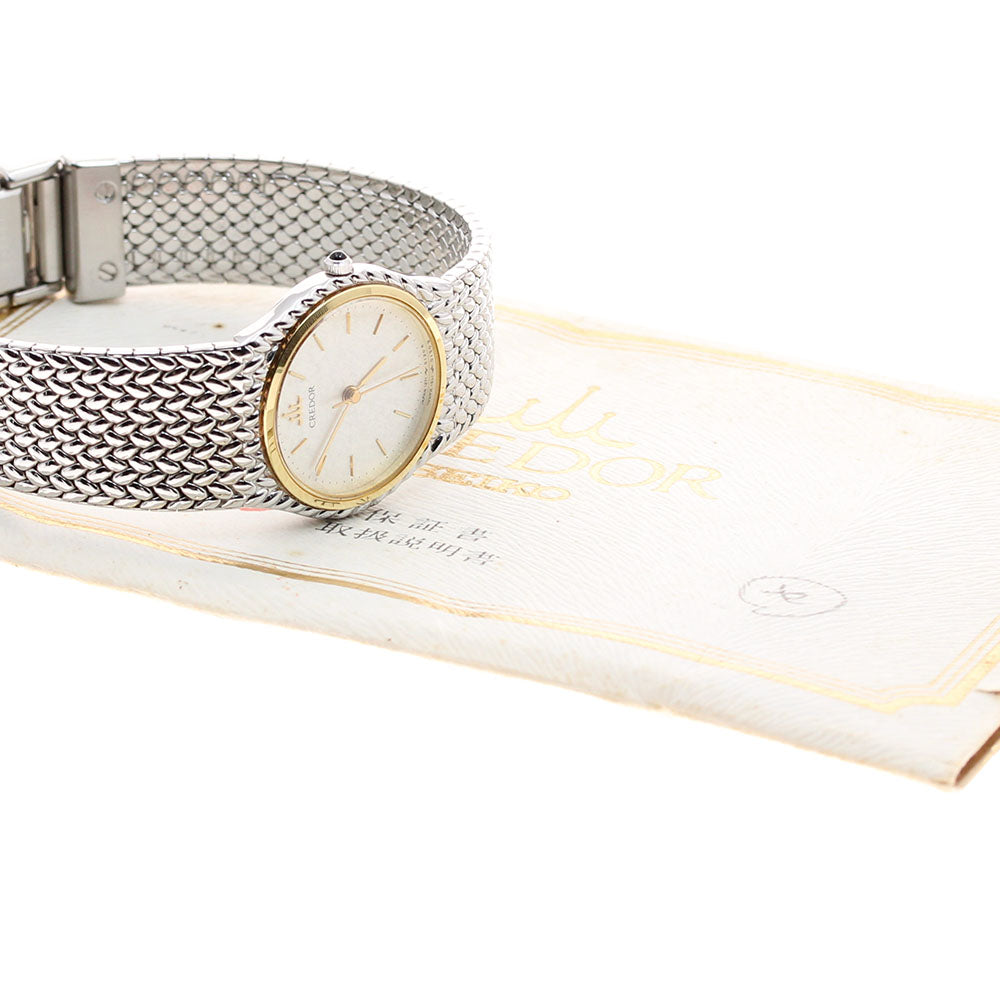 SEIKO CREDOR 1271-0060 YG bezel Silver Dial Quartz Ladies Watch_939317