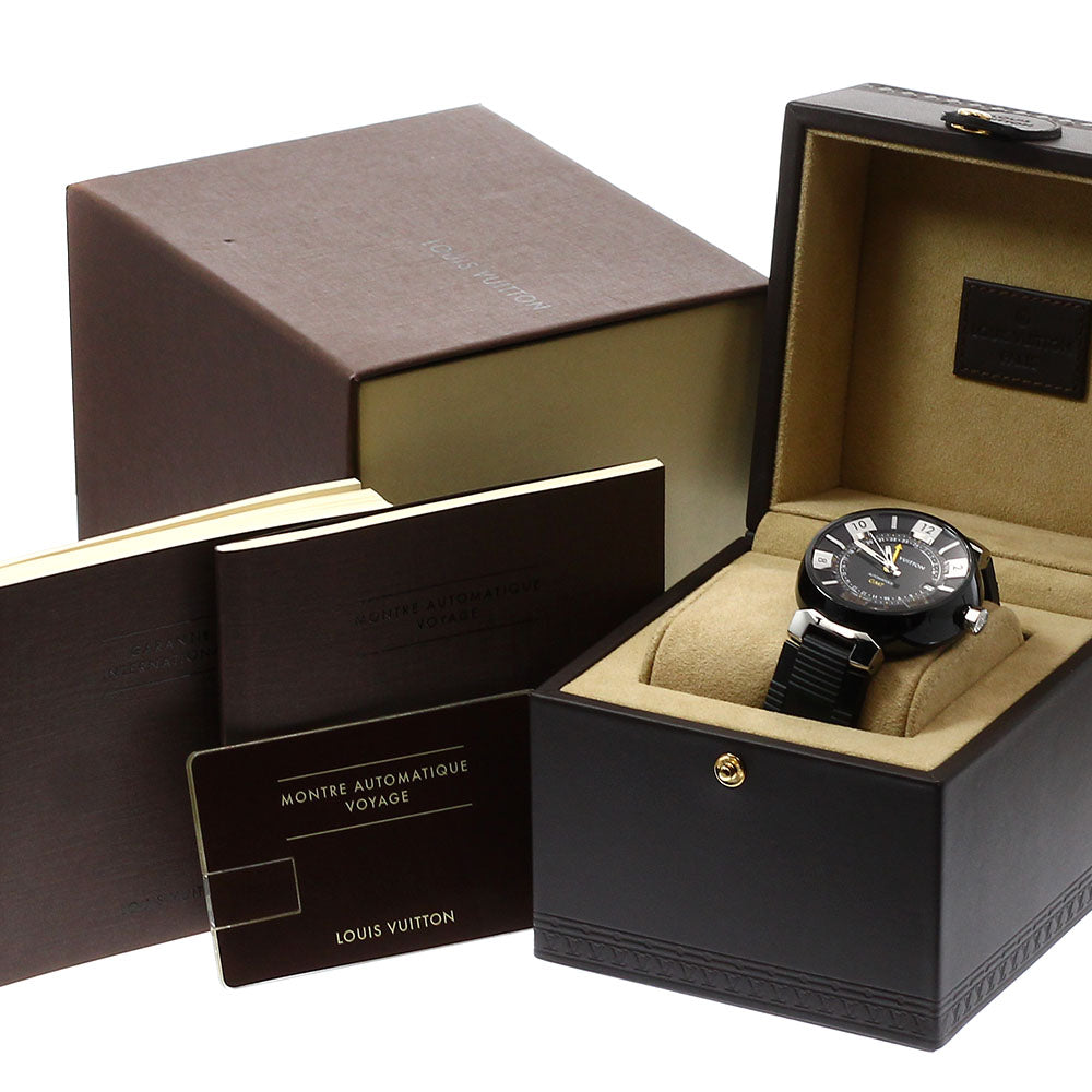 LOUIS VUITTON Tambour in Black Q113K GMT date Automatic Men's Watch_939403