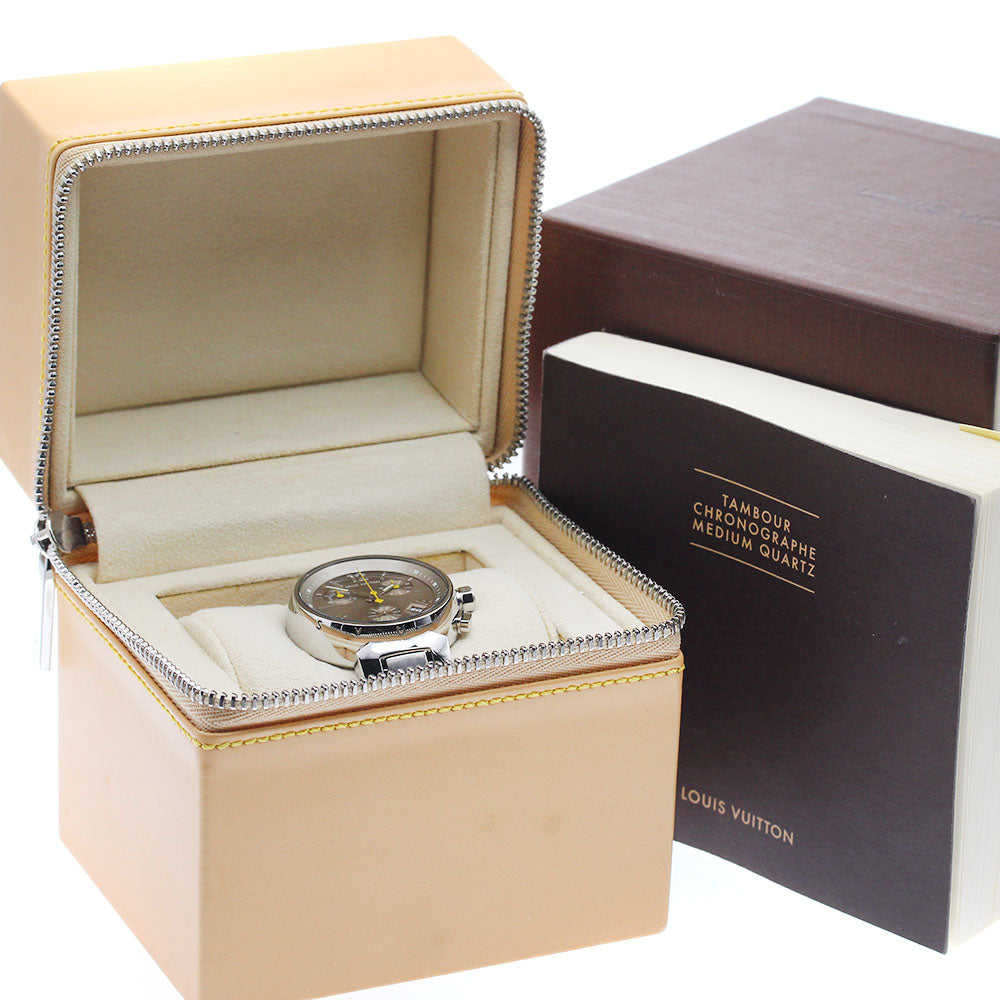 LOUIS VUITTON Tambour Q1322 Chronograph Date Brown Dial Quartz Boy's_939716