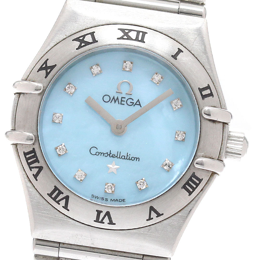 OMEGA Constellation Mini 1562.85 12P diamond Blue shell Dial Quartz Ladies Watch_939743