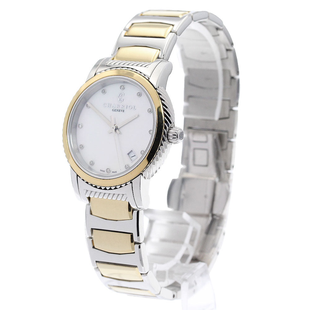 CHARRIOL Parisy P33SY2.921.001 Date 12P diamond White shell Dial Quartz Ladies Watch_940195