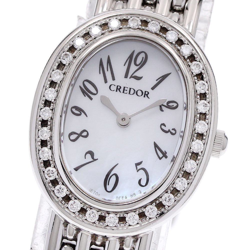 SEIKO CREDOR SIGNO 1E70-0AB0/GSTE917 Diamond Bezel White shell Dial Quartz Ladies Watch_940209