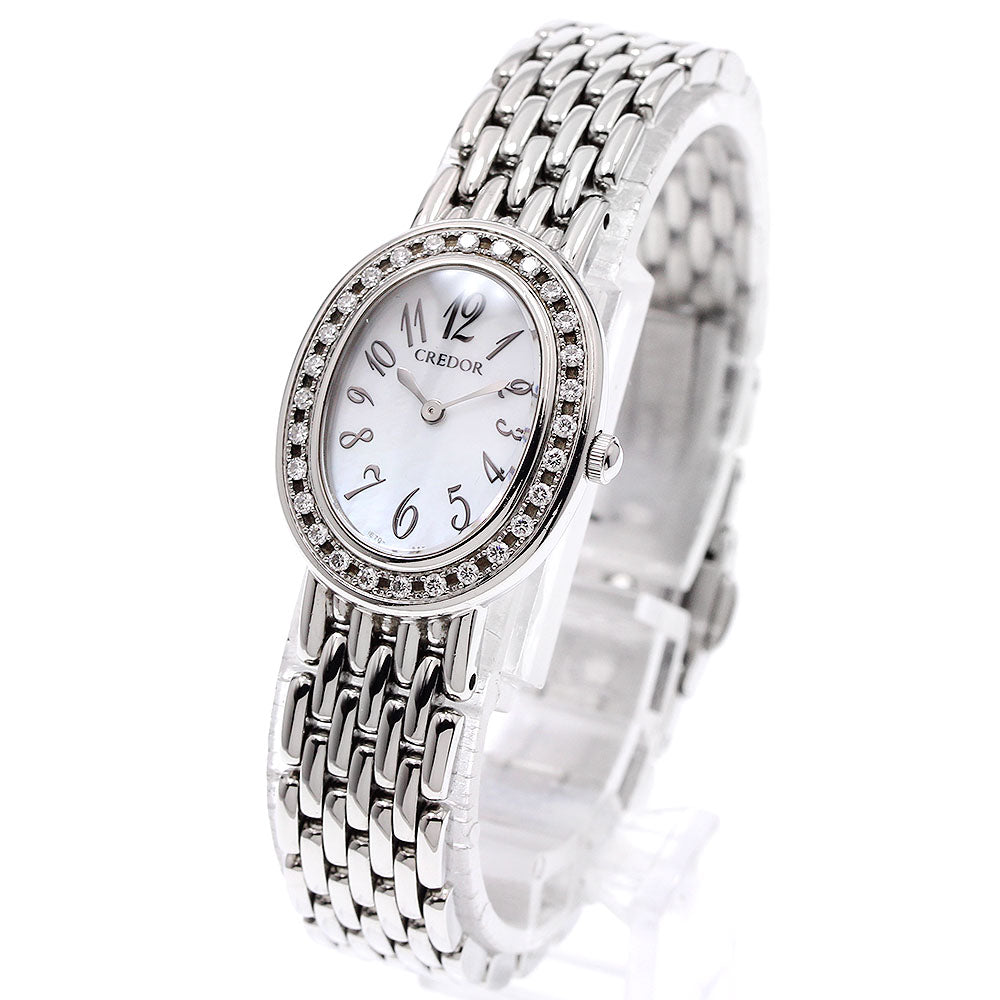 SEIKO CREDOR SIGNO 1E70-0AB0/GSTE917 Diamond Bezel White shell Dial Quartz Ladies Watch_940209