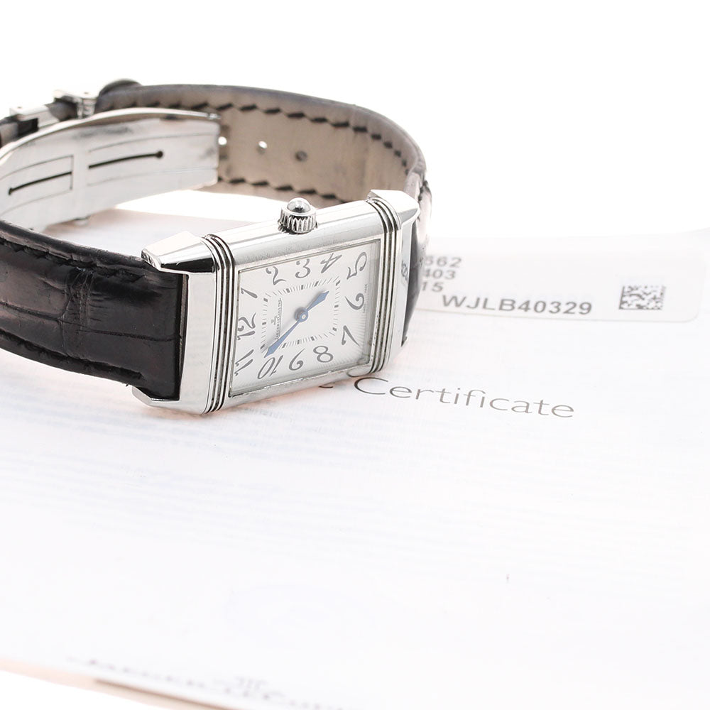 JAEGER-LECOULTRE Reverso Duet Classic 256.8.75/Q2568403 Diamond Bezel Silver / Black Dial Hand Winding Ladies Watch_940385