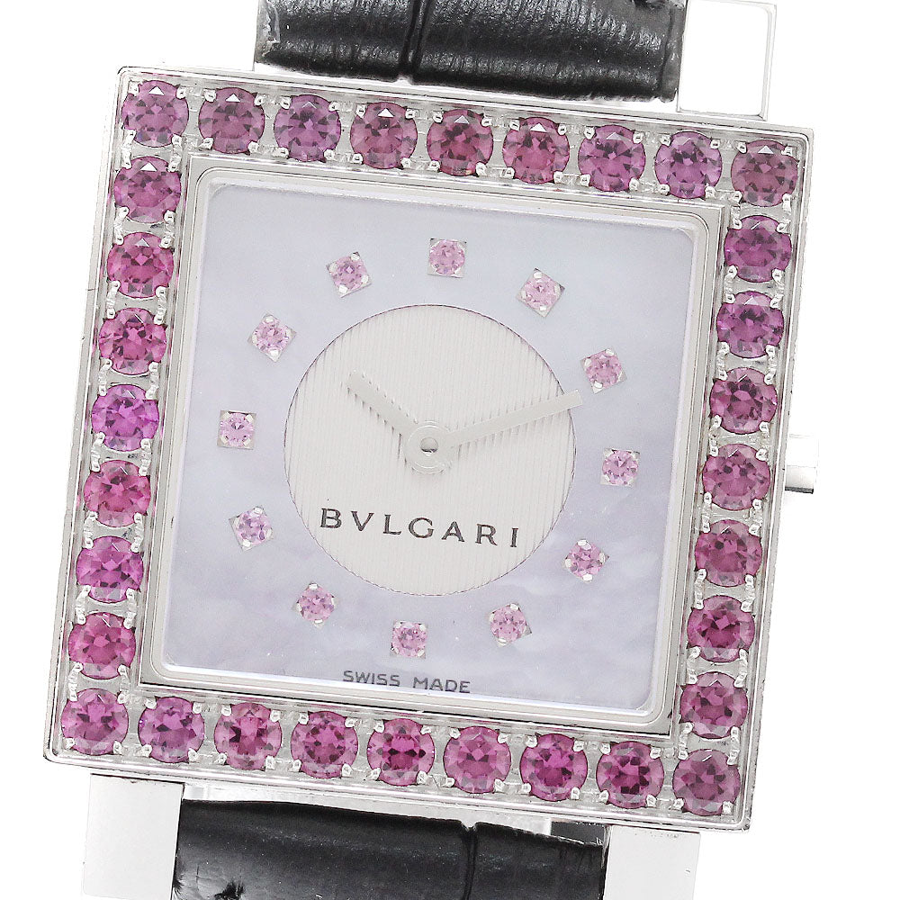 BVLGARI Quadlard SQ27SLD Garnet bezel 12P Pink shell Dial Quartz Ladies Watch_941258