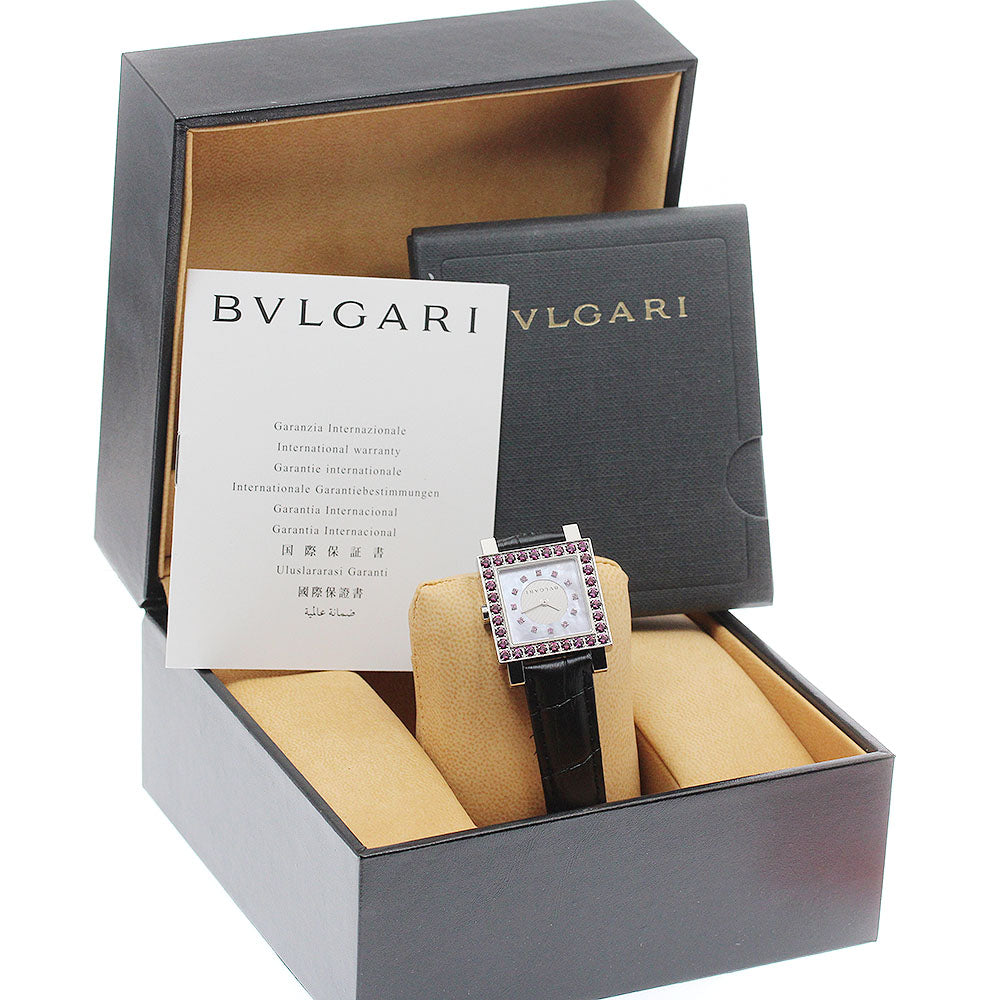 BVLGARI Quadlard SQ27SLD Garnet bezel 12P Pink shell Dial Quartz Ladies Watch_941258