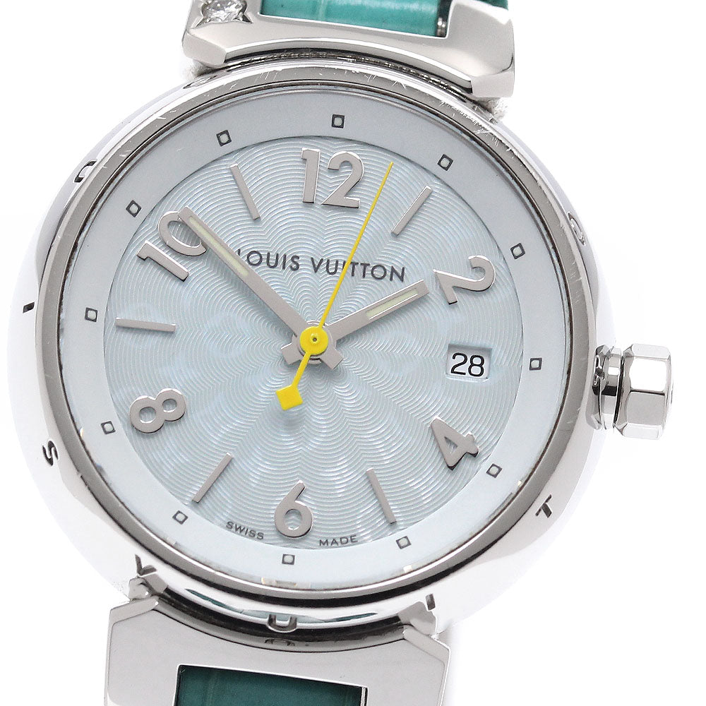 LOUIS VUITTON Tambour Q121V Date Ice blue Dial Quartz Ladies Watch_941309