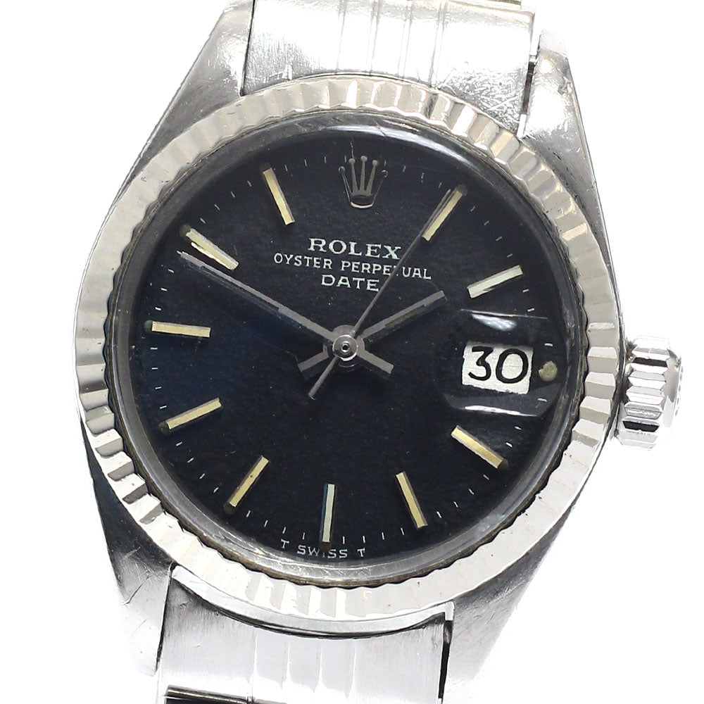 ROLEX Oyster Perpetual Date 6917 WG bezel Cal.2030 USB bracelet black Dial Automatic Ladies Watch_941871