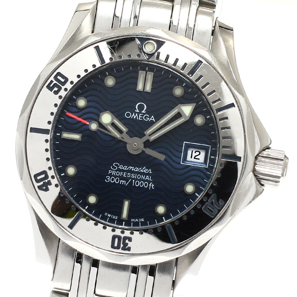 OMEGA Seamaster300 2582.80 Date Navy Dial Quartz Ladies Watch_941890