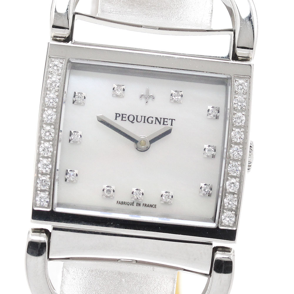 Pequignet Atherage 5894509CD 11P diamond bezel White shell Dial Quartz Ladies Watch_941922