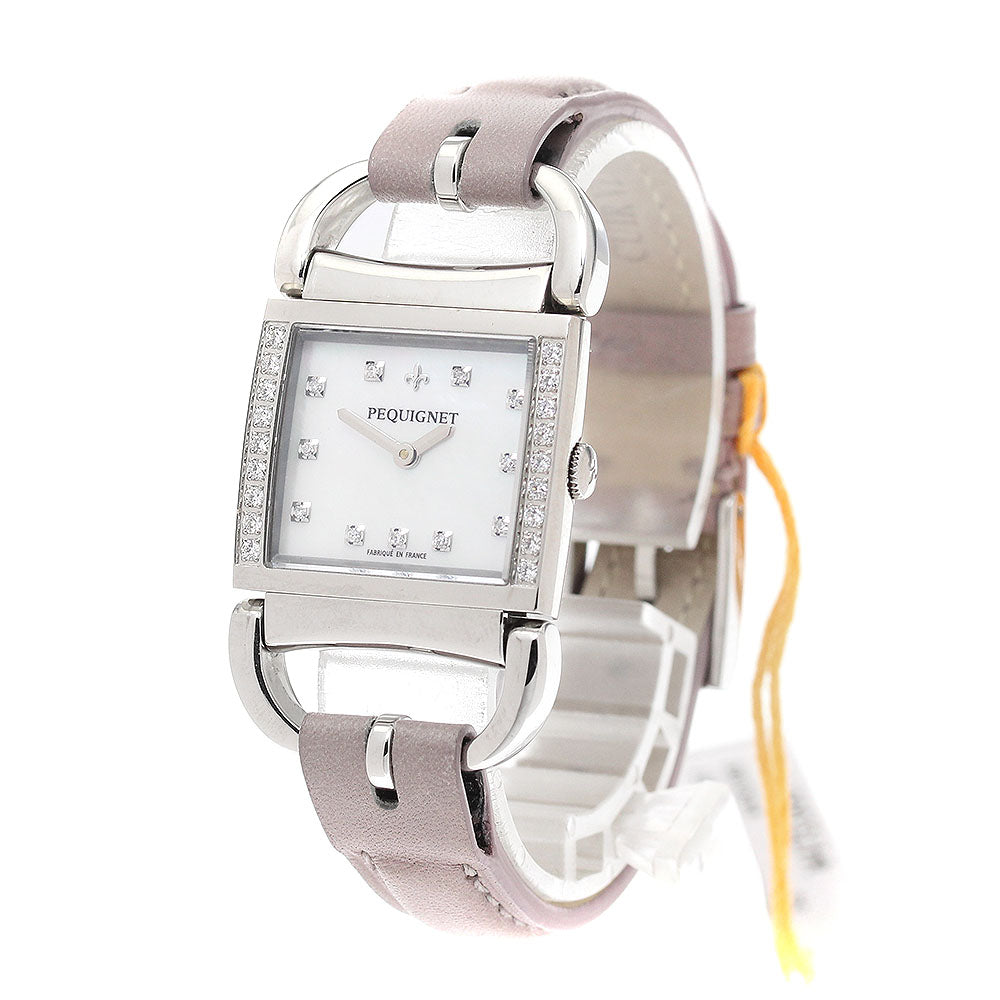 Pequignet Atherage 5894509CD 11P diamond bezel White shell Dial Quartz Ladies Watch_941922