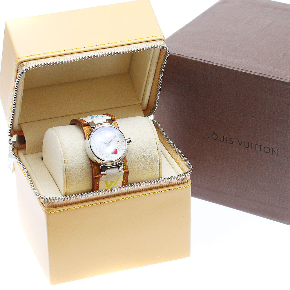 LOUIS VUITTON Tambour Lovely Heart Q121A Date White shell Dial Quartz Ladies Watch_941942