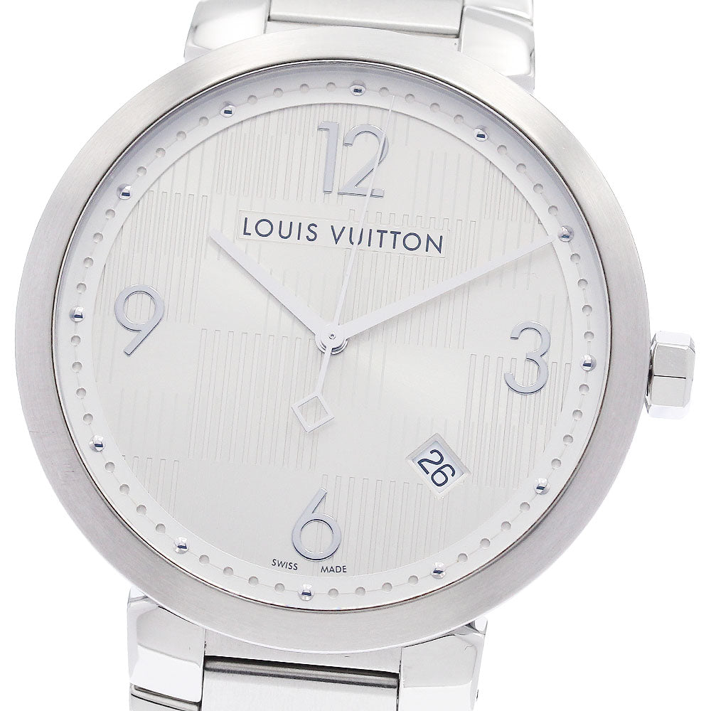 LOUIS VUITTON Tambour Damier Q1D01 Date Silver Dial Quartz Men's Watch_942401